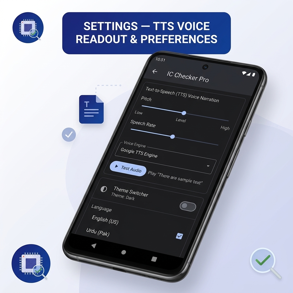 IC Checker Pro Settings UI Graphic